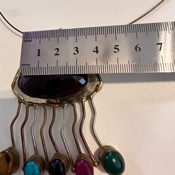 Elegant Artisan Multi Gemstone Pendant Hand Crafted 40mm Wire Necklace 4006 - Picture 6 of 16